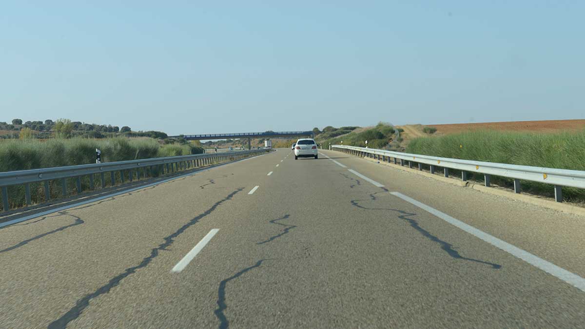 Estado que presenta la autovía A-66 entre León y Benavente. | MAURICIO PEÑA