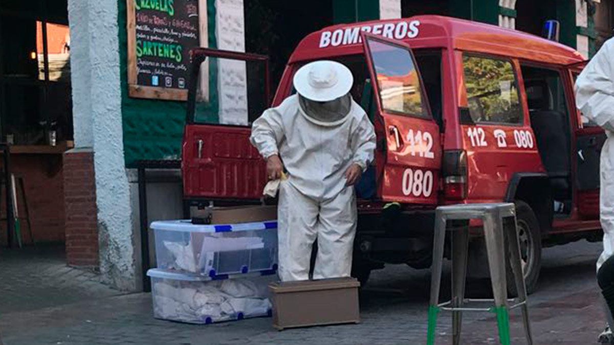 Uno de los bomberos, actuando en la plaza Torres de Omaña. | L.N.C. Uno de los bomberos, actuando en la plaza Torres de Omaña. | L.N.C.