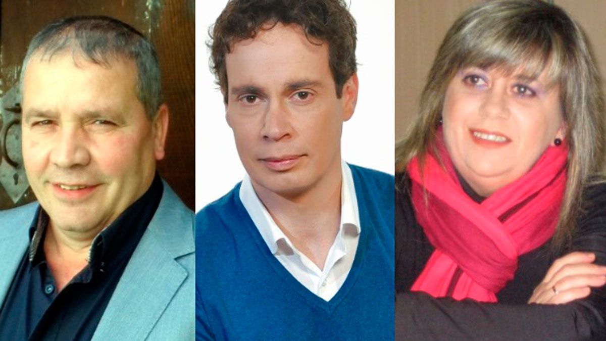 Raúl Fernández, Mario Rivas y Esther Velasco, candidatos por IU, PSOE y PP en Villablino. | L. N. C.