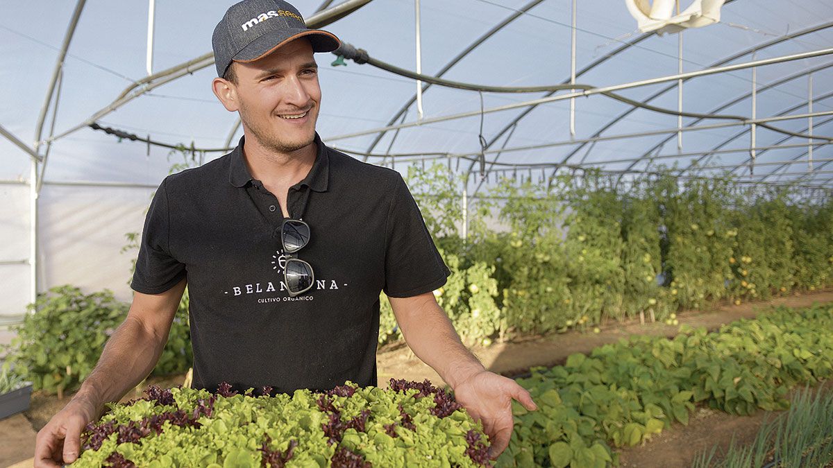 David Marcos en el inmenso invernadero que ha instalado en la finca donde lleva a cabo el cultivo orgánico de hortalizas. | REPORTAJE GRÁFICO: MAURICIO PEÑA