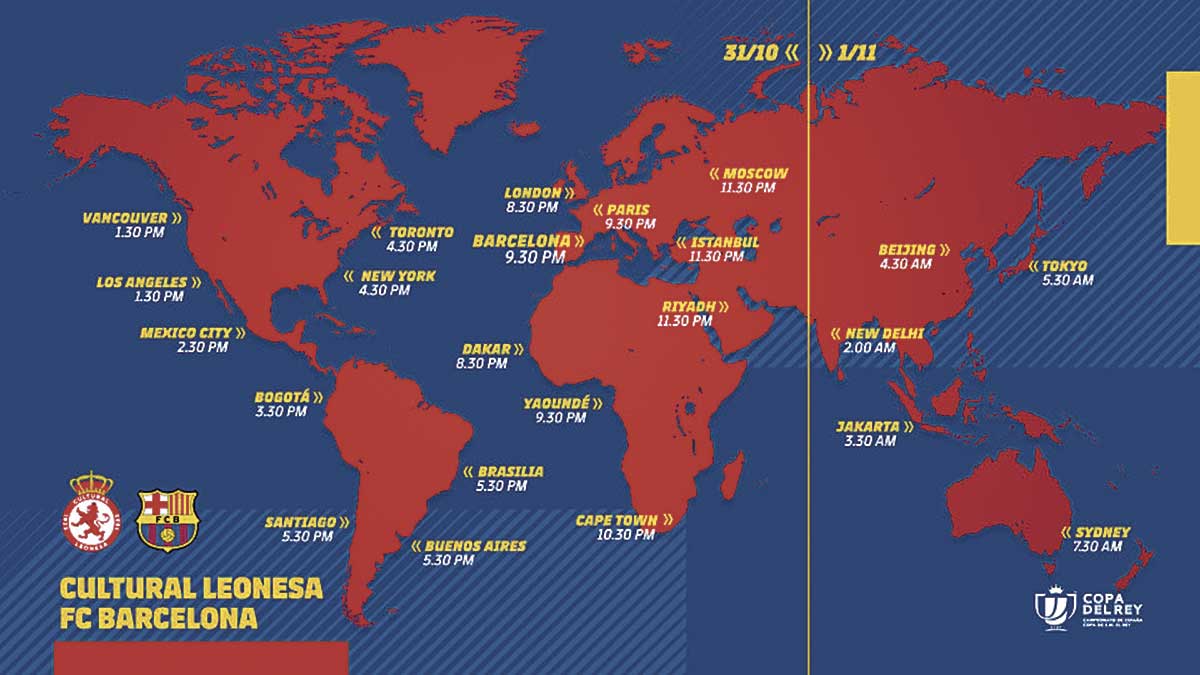 Horarios del encuentro en todo el mundo. | FCB Horarios del encuentro en todo el mundo. | FCB