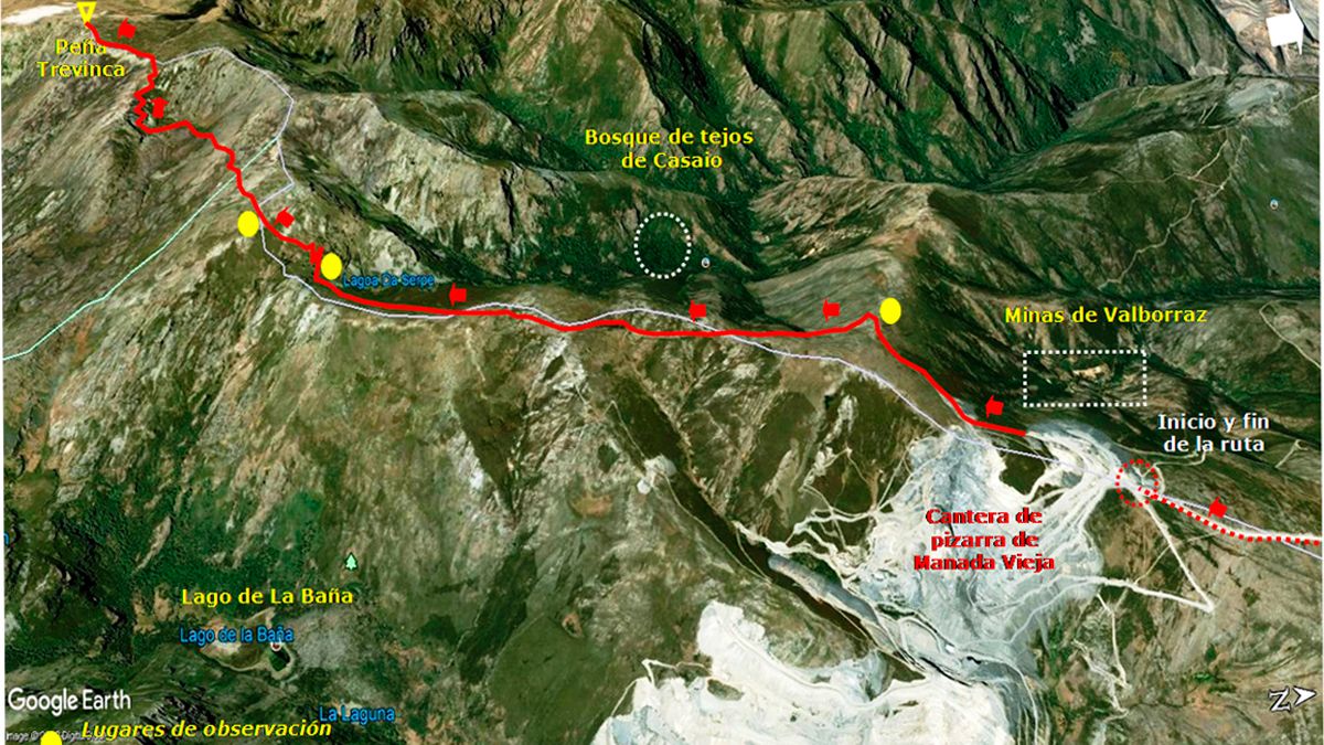 Ubicación de la ruta de senderismo 'Peña Trevinca', en Google Earth.