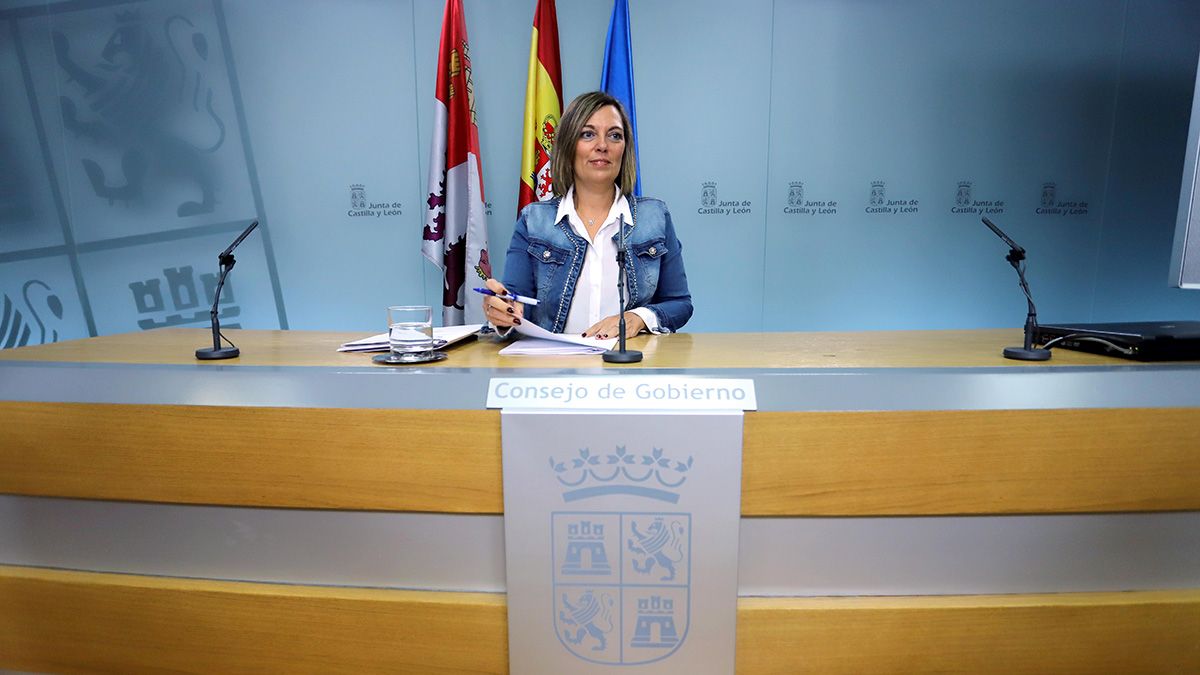 La portavoz de la Junta, Milagros Marcos, durante la rueda de prensa del Consejo de Gobierno. | ICAL