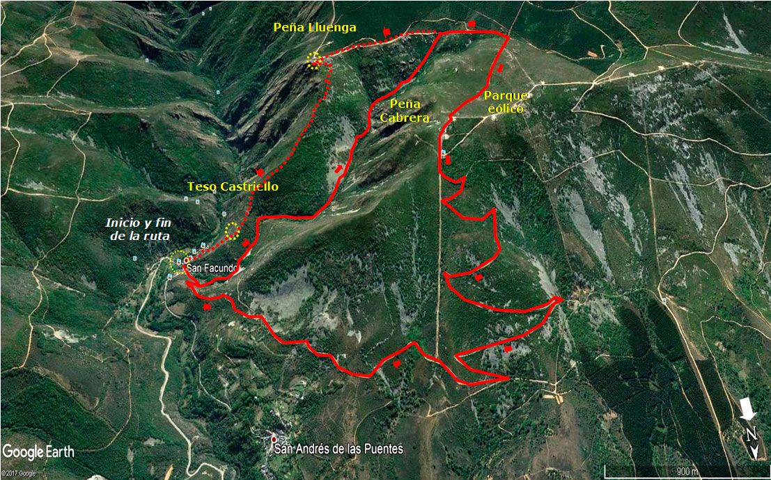 Ubicación de la ruta de senderismo ‘Un paseo por el Valle de Sofredo’, en Google Earth.