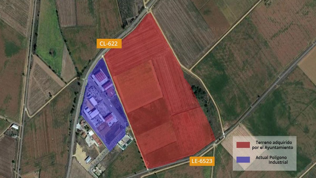 El área industrial de Santa María del Páramo será de unas 25 hectáreas con esta ampliación. | GOOGLE MAPS / LNC El área industrial de Santa María del Páramo será de unas 25 hectáreas con esta ampliación. | GOOGLE MAPS / LNC