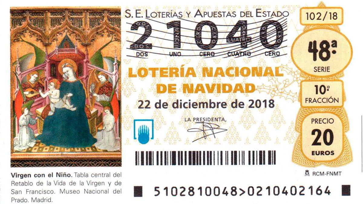 Décimo de la Lotería de Navidad del 21.040, número de La Nueva Crónica.