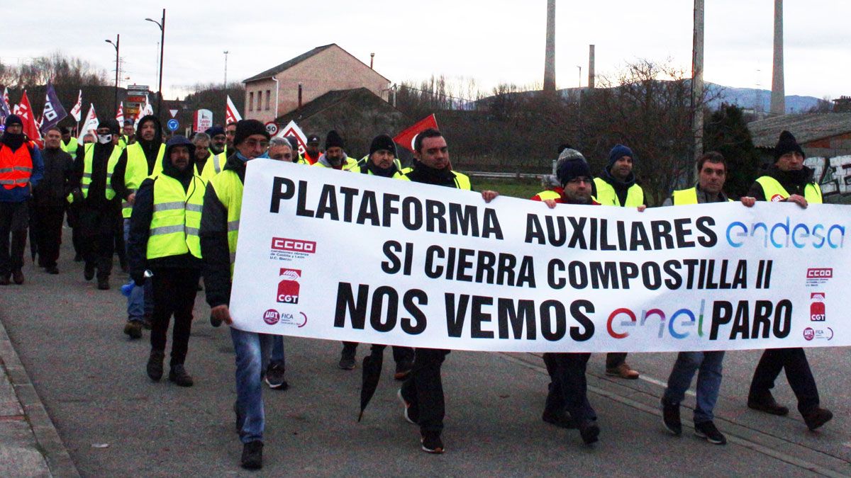 Protestas de trabajadores de las auxiliares de Compostilla.