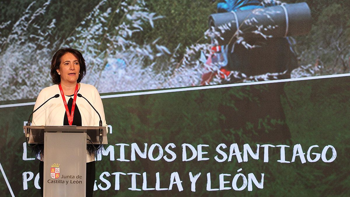 La consejera de Cultura y Turismo, María Josefa García Cirac, presenta 'Los Caminos á Santiago por Castilla y León' en Fitur 2019. | ICAL