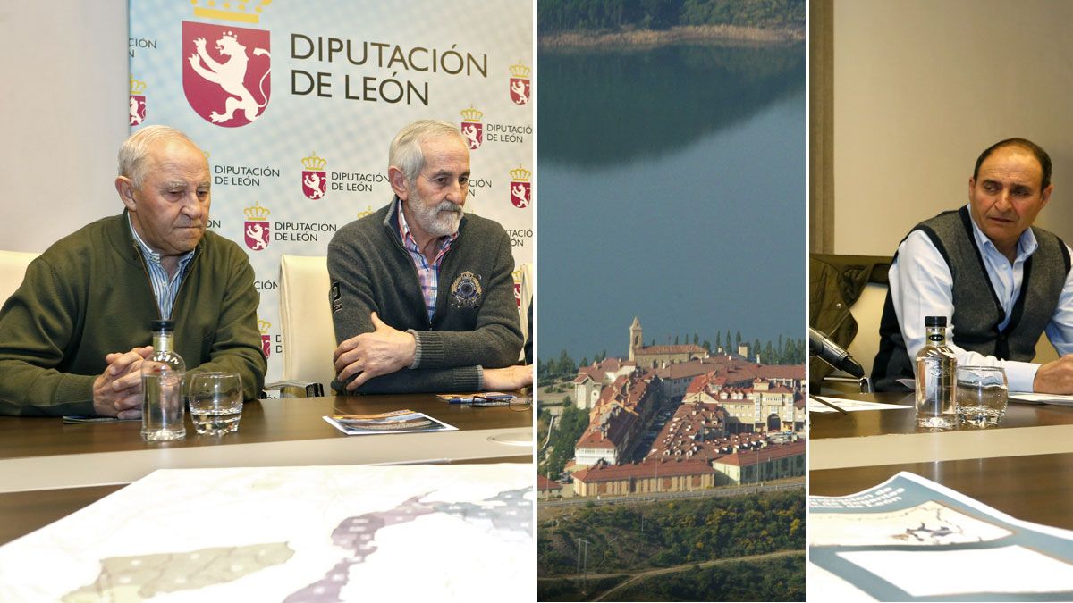De izquierda a derecha, Herminio Medina (Páramo Bajo), Matías Llorente (Margen Izquierda del Porma), el nuevo Riaño, y Jorge Álvarez (Payuelos). | ICAL De izquierda a derecha, Herminio Medina (Páramo Bajo), Matías Llorente (Margen Izquierda del Porma), el nuevo Riaño, y Jorge Álvarez (Payuelos). | ICAL