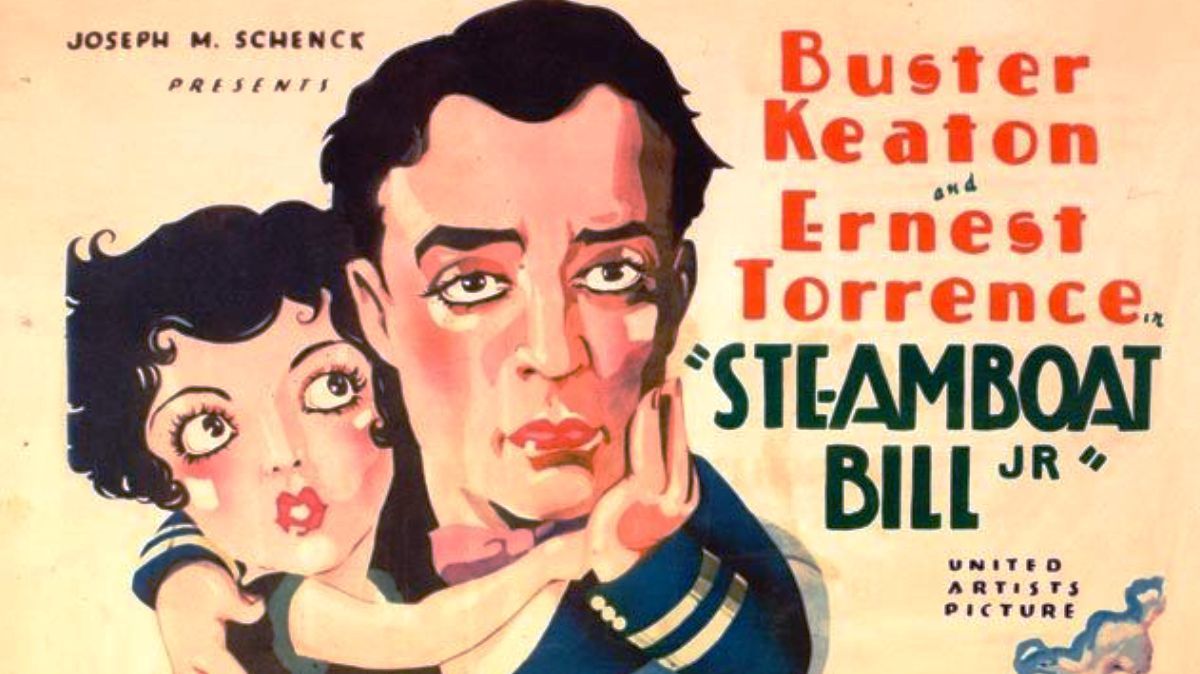 Uno de los carteles del filme de Buster Keaton, que se pasa música en directo.