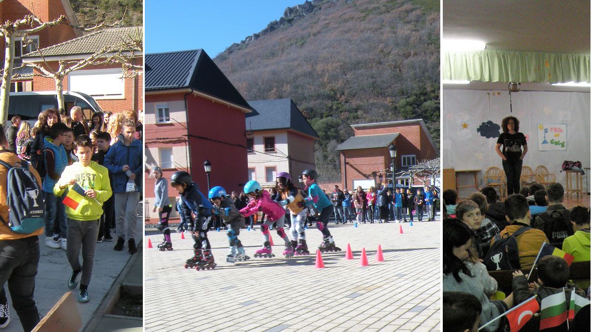 Los escolares recibieron a la comitiva internacional con una exhibición de patinaje. | E.N.