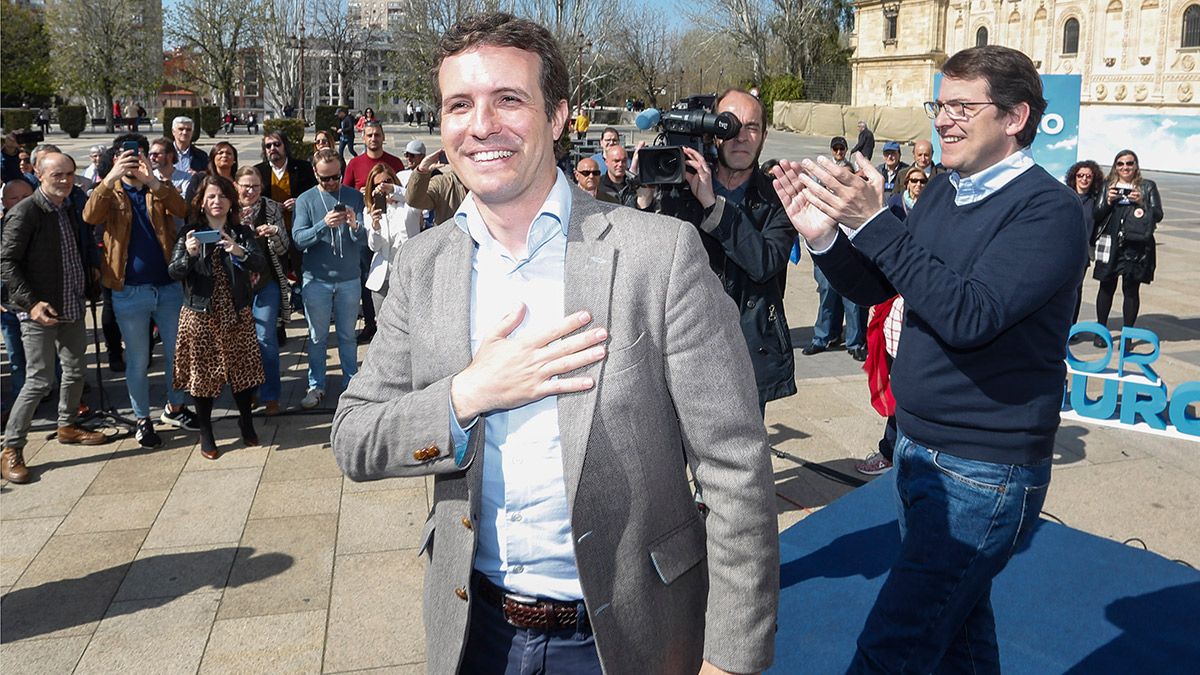 Pablo Casado frente a San Marcos este domingo. | ICAL