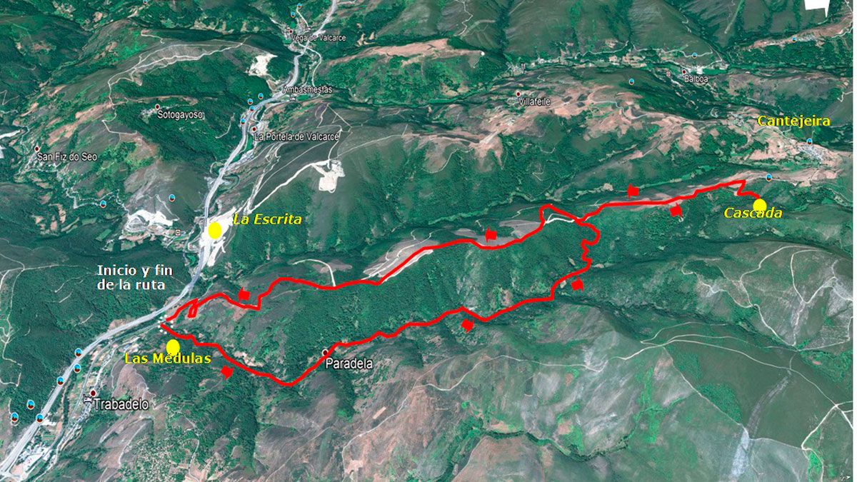 Ubicación de la ruta de senderismo ‘La casacada de Cantejeira’, en Google Earth. Ubicación de la ruta de senderismo ‘La casacada de Cantejeira’, en Google Earth.