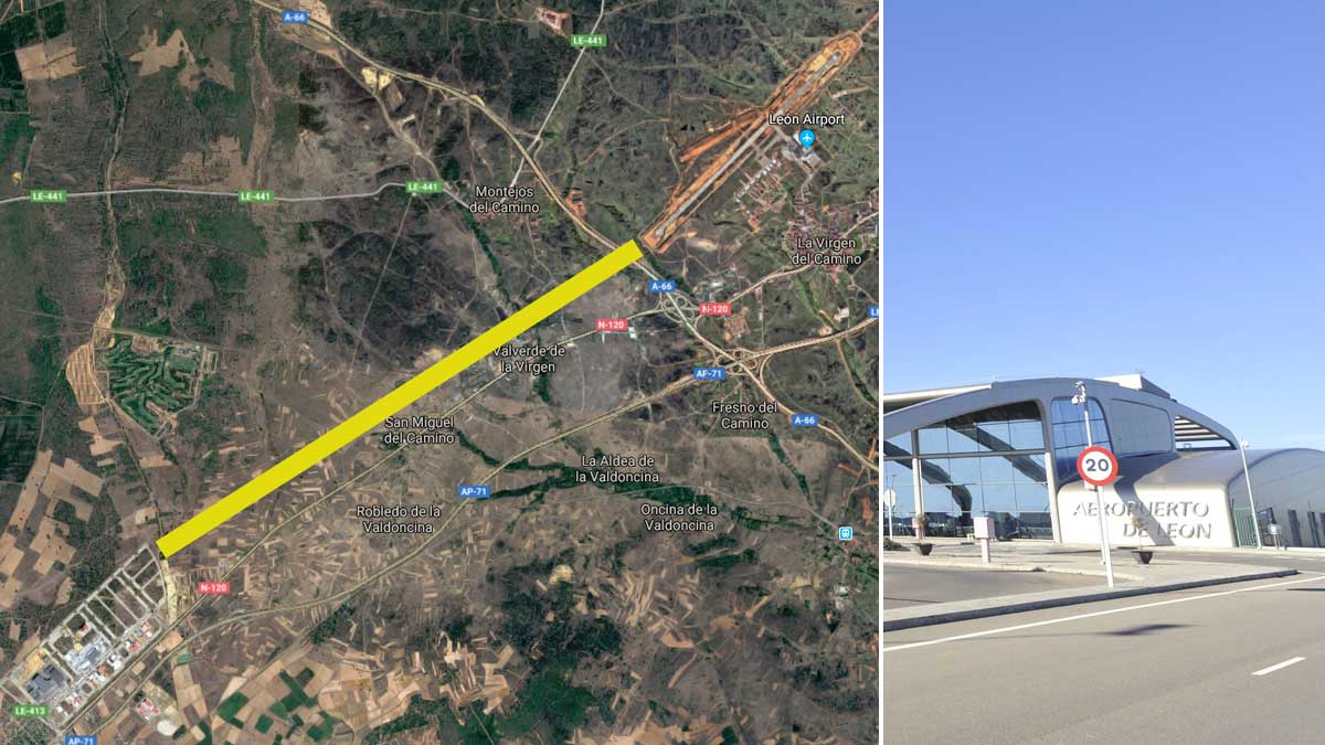El Polígono Industrial de Villadangos dista siete kilómetros del Aeropuerto de León. | Google / DANIEL MARTÍN