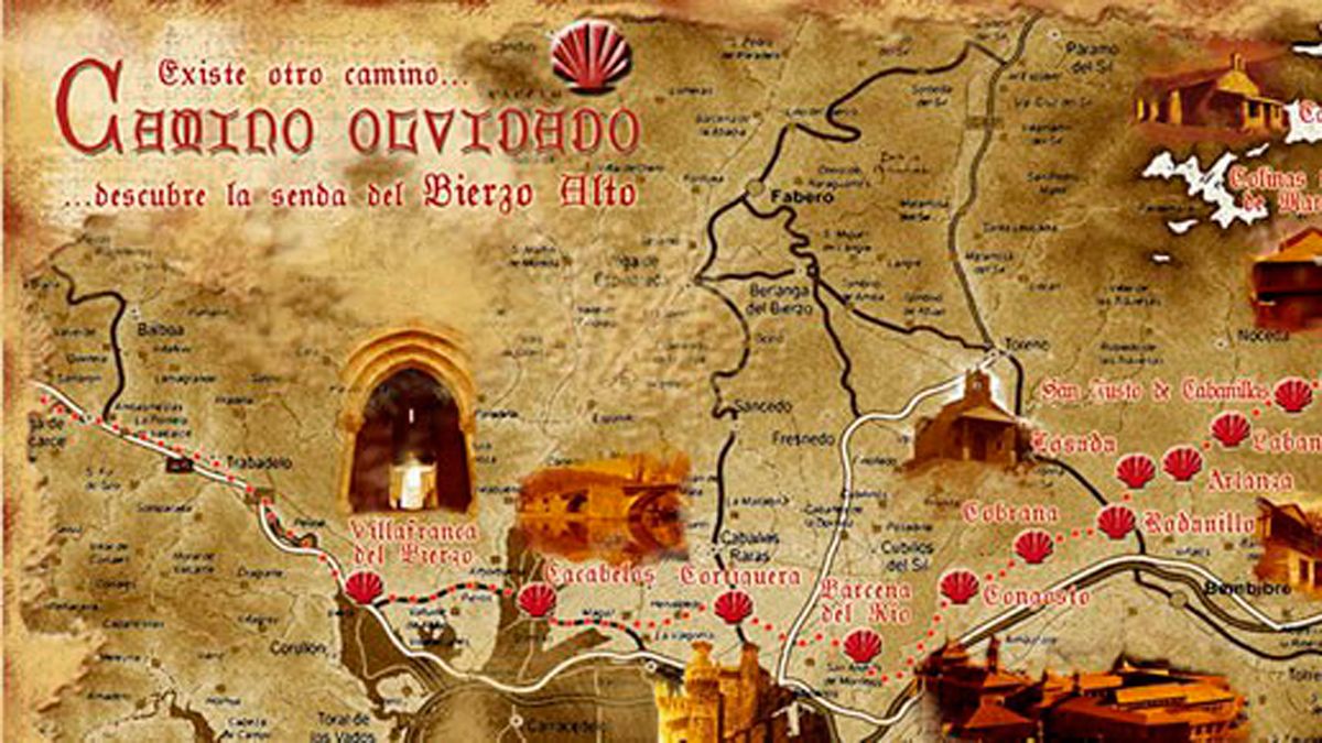 Parte del mapa del camino olvidado a su paso por el Bierzo. Parte del mapa del camino olvidado a su paso por el Bierzo.