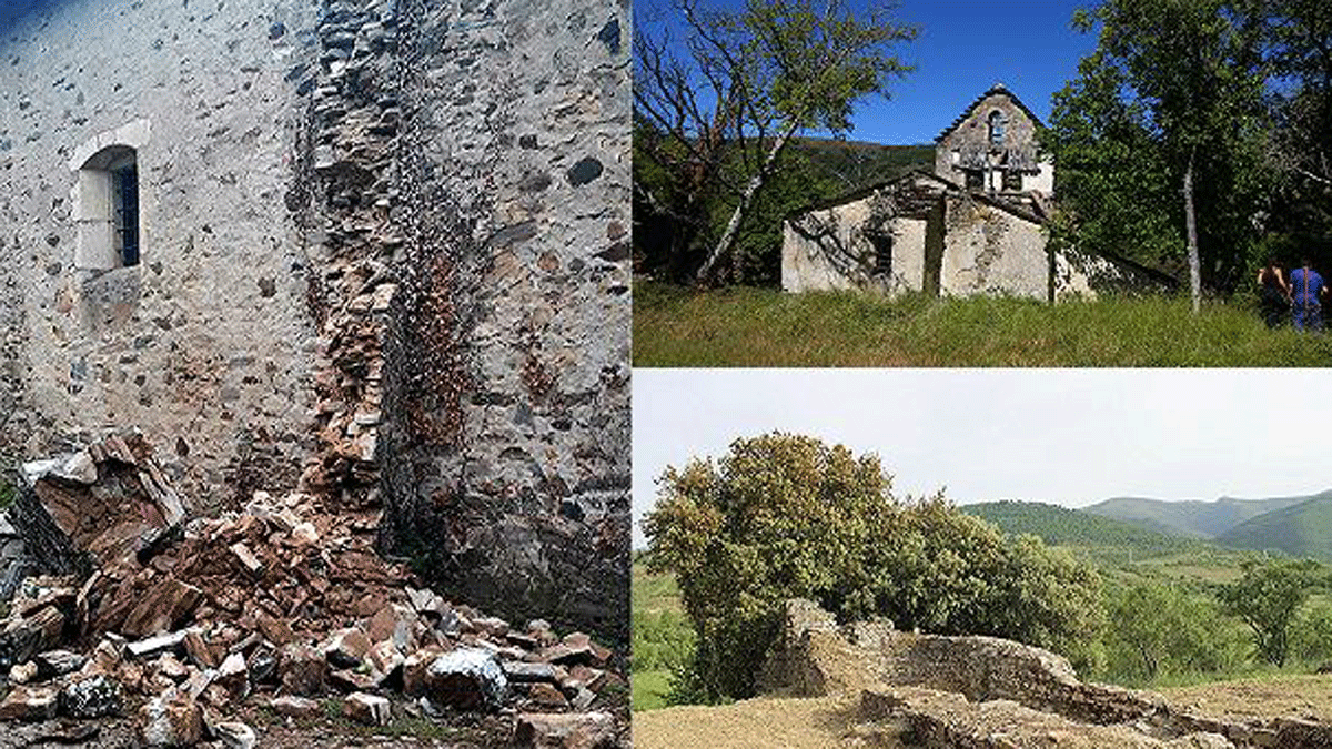 De izquierda a derecha y de arriba a abajo: iglesia de San Martín de Salas de los Barrios, iglesia de San Pedro Villarino en Manzanedo de Valdueza y iglesia de San Salvador de Toral de Merayo. | L.N.C.
