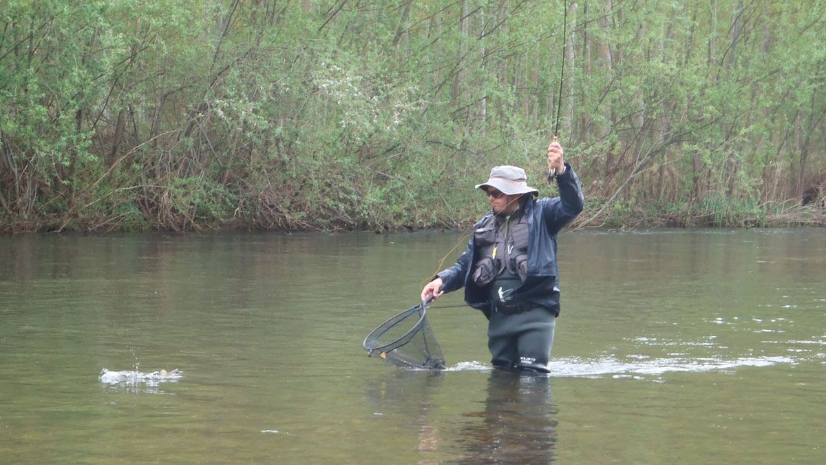 Pescando en el río Porma, uno de los escenarios de la Semana Internacional. | R.P.N.