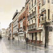 Detalle de la digigrafía de la Calle Ancha realizada por Javier Sahagún que se expone actualmente en el Camarote Madrid.