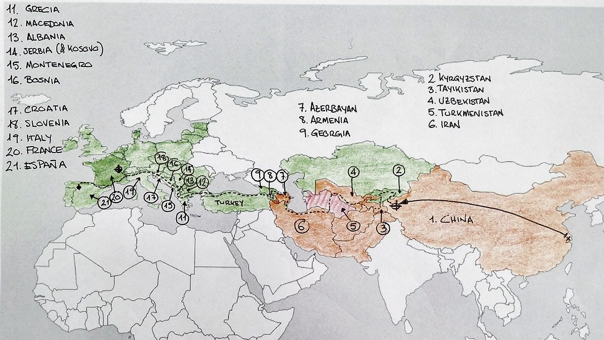 La ruta que seguirán que Lisa y Carlos en un dibujo del leonés que acerca su gran viaje de la imaginación a la realidad. | CARLOS PÉREZ