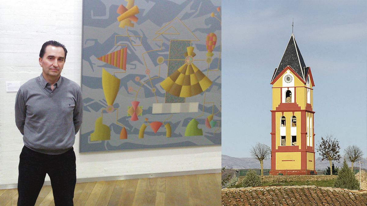 El artista 'Guzpeña' y la torre de Almanza. | L.N.C.