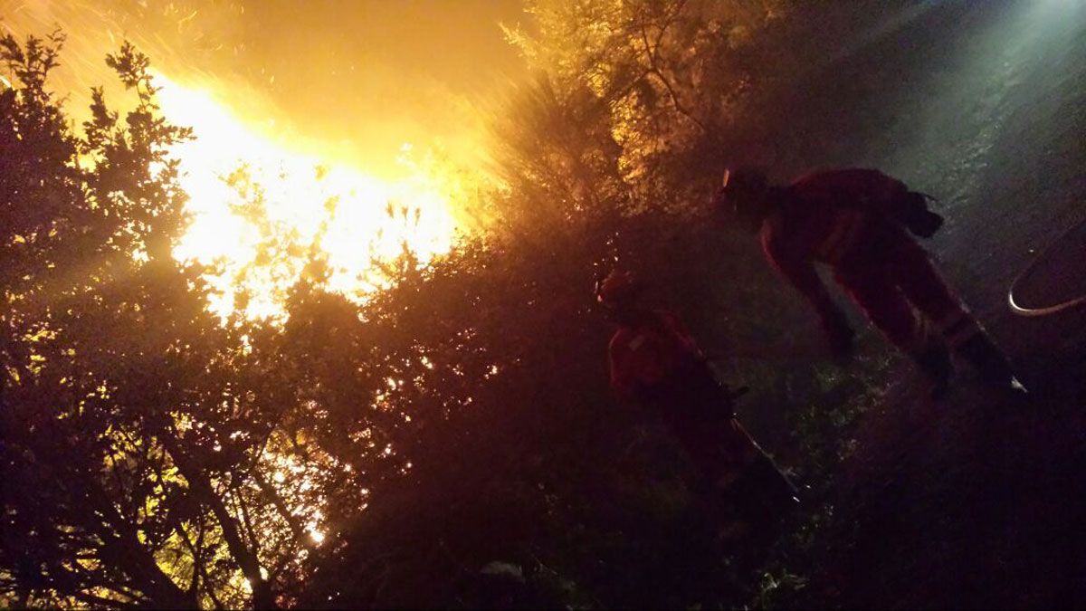 Efectivos de la UME trabajan para extinguir el incendio.
