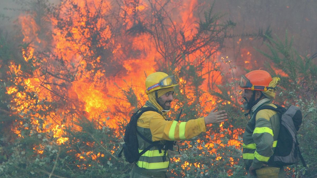 Cuadrillas intentando sofocar un incendio. | C. Sánchez (Ical)