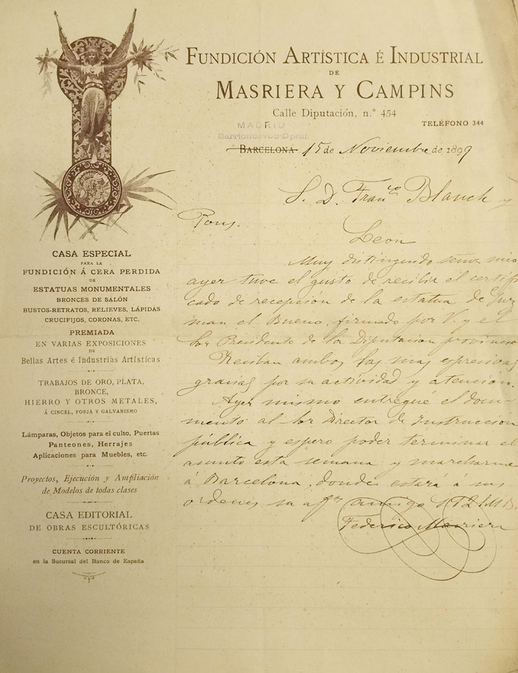 Documento de la Fundición Masriera.