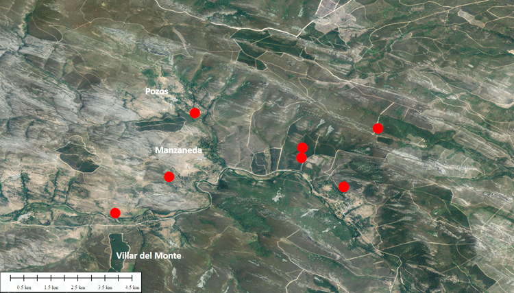Mapa histórico de los siete terremotos que se han documentado en La Cabrera.