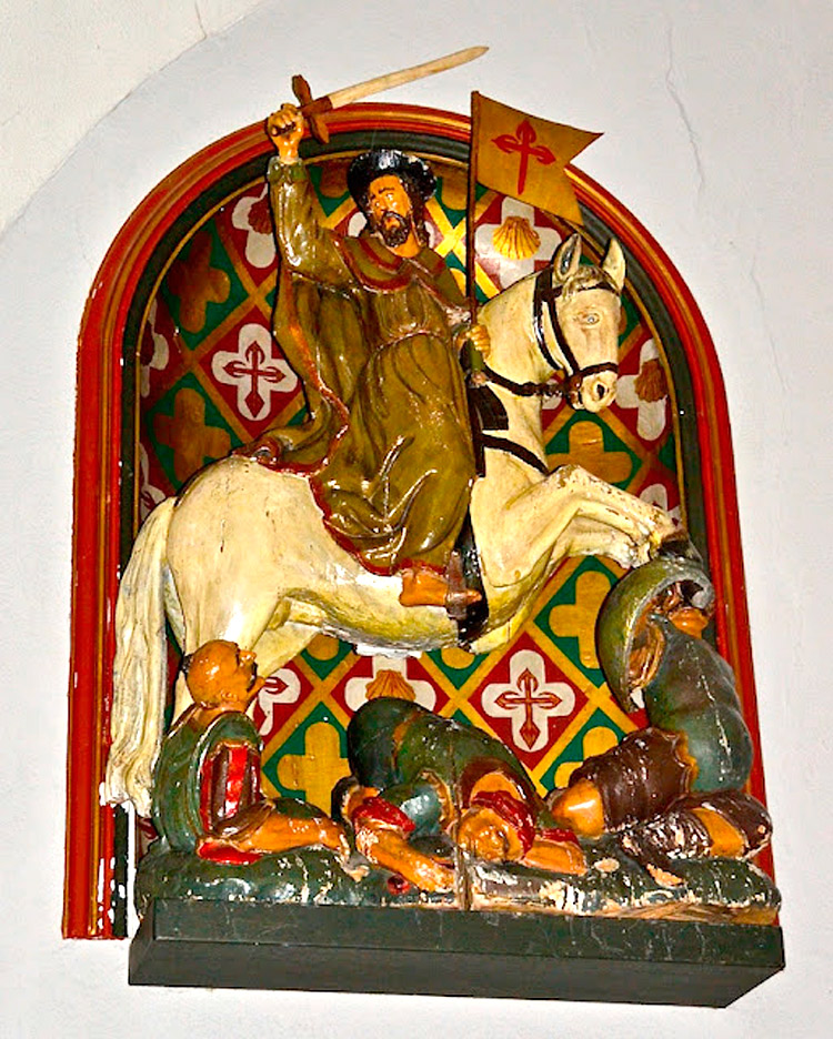 Detalle de Santiago Apóstol en su caballo blanco.