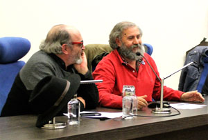 Pedro G. Trapiello y Fulgencio Fernández durante la celebración del filandón. | ULE