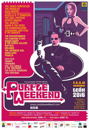 Cartel del XXVIII Festival Internacional Purple Weekend de León.