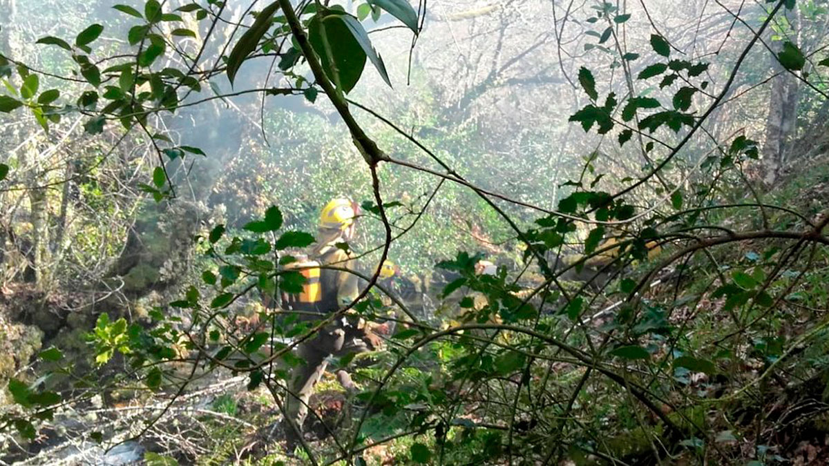 Un operario trabaja en la extinción del incendio. | @ BRIF TABUYO