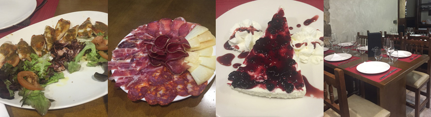 Algunos de los platos de picoteo de La Gaviota, en Palencia. Chopitos, embutido ibérico, tarta de queso y arándanos y el comedor. | S.M.