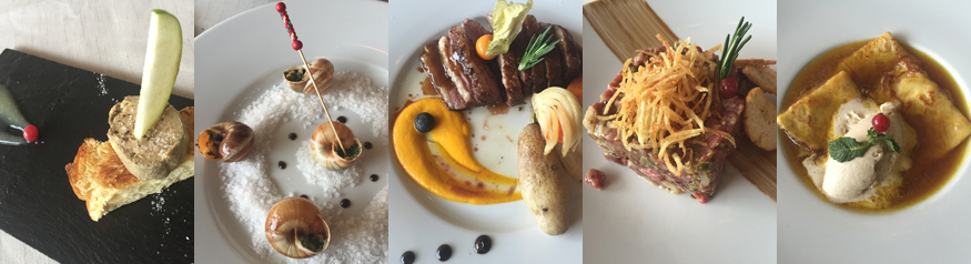 Tostadas de foie, caracoles a la mantequilla, magret de pato, steak tartar y crepes Suzette, en la carta de Lafayette (Madrid), que también ofrece menús degustación. | S.M.