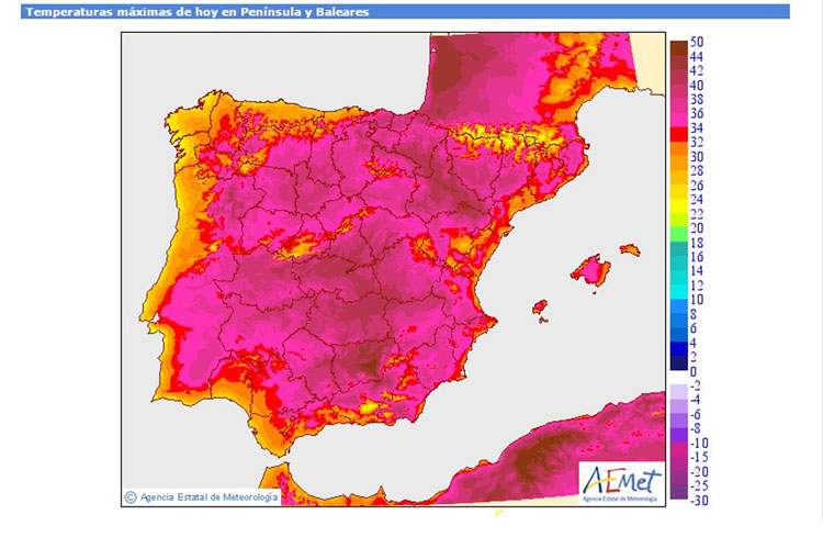 Temperaturas máximas previstas para este martes. | AEMET